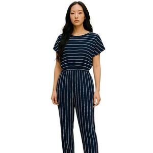 Tea n Rose Women's Blue and White Stripe Button Up Romper Size M